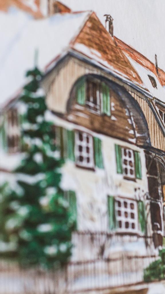 Gemälde der Senioren-Pension Waldruhe im Winter